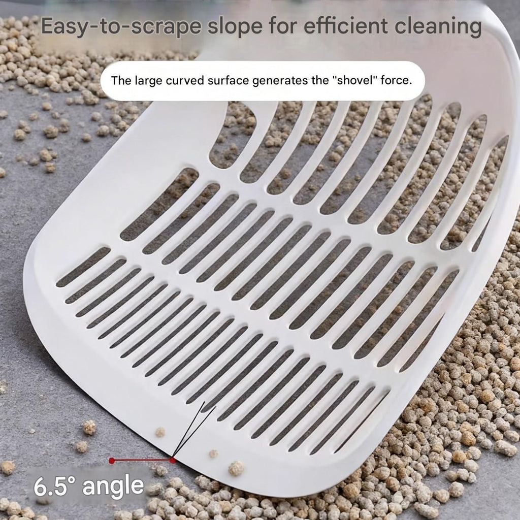 Yellow Large-surface cat litter scoop—made of PP material, featuring a fine-mesh design and an ergonomic handle; 28 cm in length. Suitable for tofu litter and clumping litter; an easy-to-clean tool for clearing away pet waste