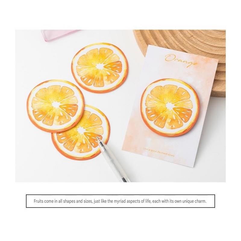 3 Packs  Orange Design Fruit Shaped Sticky Notes - Cute Memo Pads for Journaling Office School - Reusable Adhesive Labels Gift Ready
