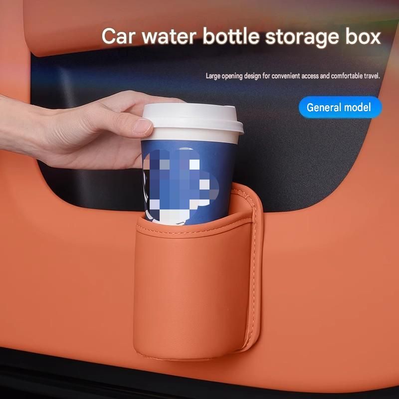 White Universal Car Door Cup Holder - PU Leather Hanging Storage Organizer for Seat Back and Console side and Door storage compartment - Multi-Purpose Beverage Pocket with Secure Clip Design for Travel and Commute