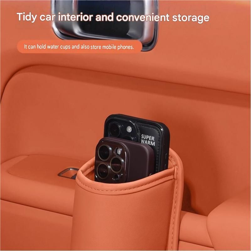 White Universal Car Door Cup Holder - PU Leather Hanging Storage Organizer for Seat Back and Console side and Door storage compartment - Multi-Purpose Beverage Pocket with Secure Clip Design for Travel and Commute