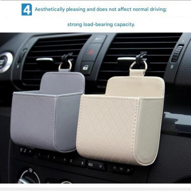 Universal Brown Car Storage Set - PU Leather Air Vent Organizer and Hanging Cup Holder for Doors and Seats - Multi-Purpose Interior Tidy for Commute and Travel