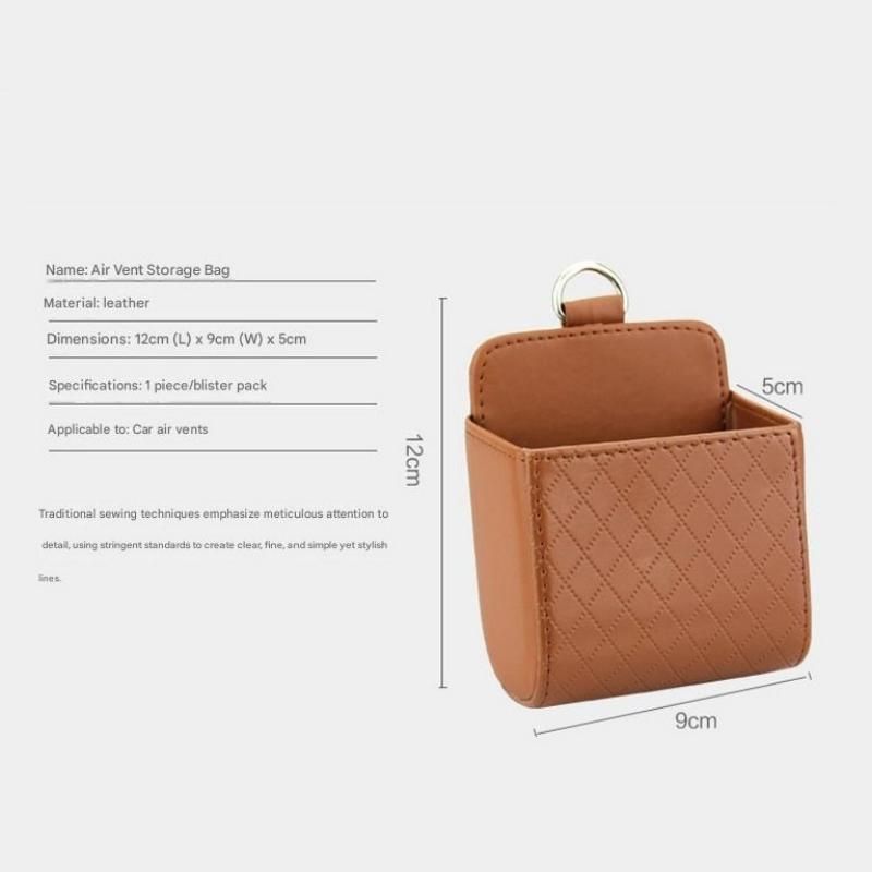 Universal Brown Car Storage Set - PU Leather Air Vent Organizer and Hanging Cup Holder for Doors and Seats - Multi-Purpose Interior Tidy for Commute and Travel