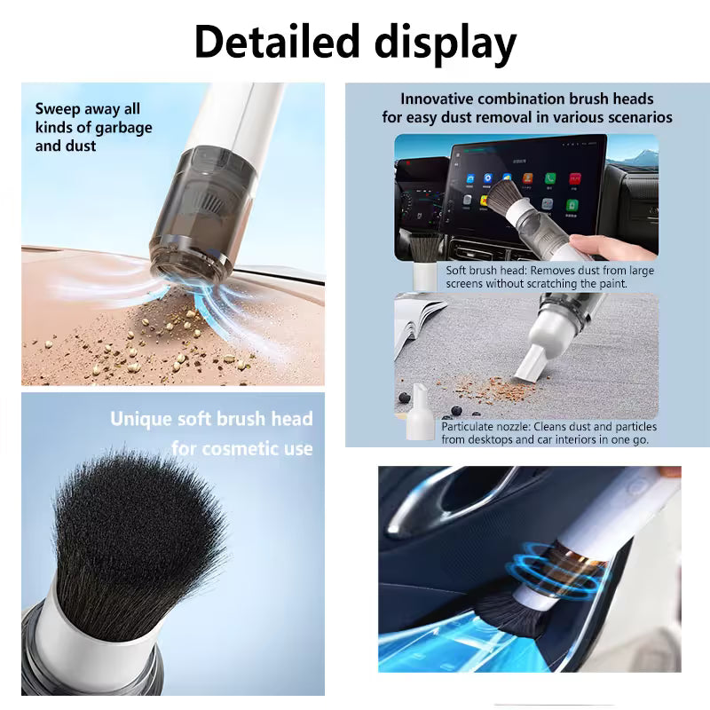 White Cordless Dust Buster Vacuum Cleaner- Cordless Mini Dust Cleaner with Soft Brush Attachment, USB Rechargeable Desktop and Keyboard Cleaning Tool