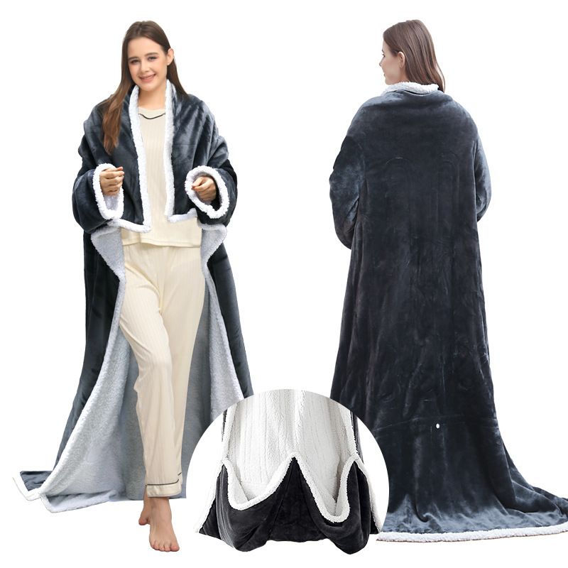 Wearable Electric Heated Blanket with Foot Pocket 127x177cm and Suede Fleece Slippers Set AU 3-4, Winter Warm Home Comfort Bundle