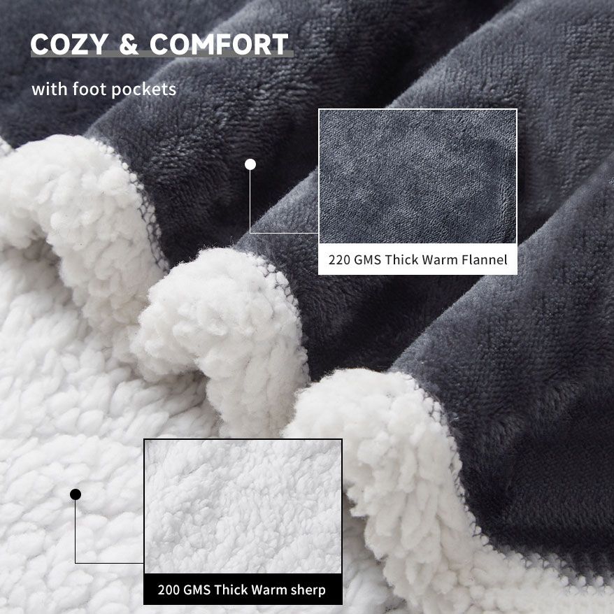 Wearable Electric Heated Blanket with Foot Pocket 127x177cm and Suede Fleece Slippers Set AU 7-8, Winter Warm Home Comfort Bundle