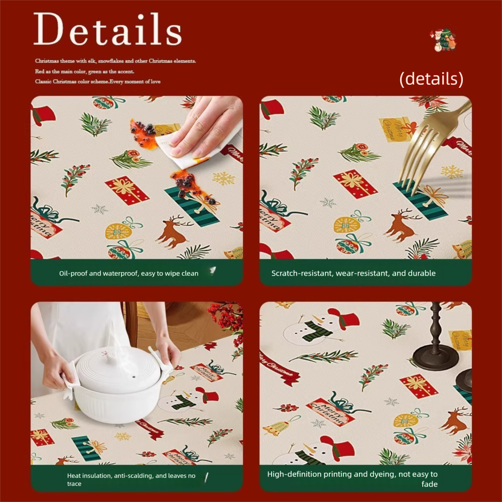 Christmas Waterproof Tablecloth (Snowflake pattern)140 x 180cm Festive Holiday Dining Table Cover Oil-Resistant Wipe Clean Christmas Home Decoration