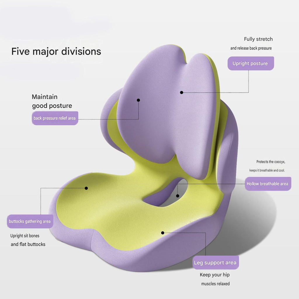Purple Ergonomic Memory Foam Seat Cushion with Lumbar Support - Integrated Backrest Design, Breathable Hollow Core for Office and Car Use