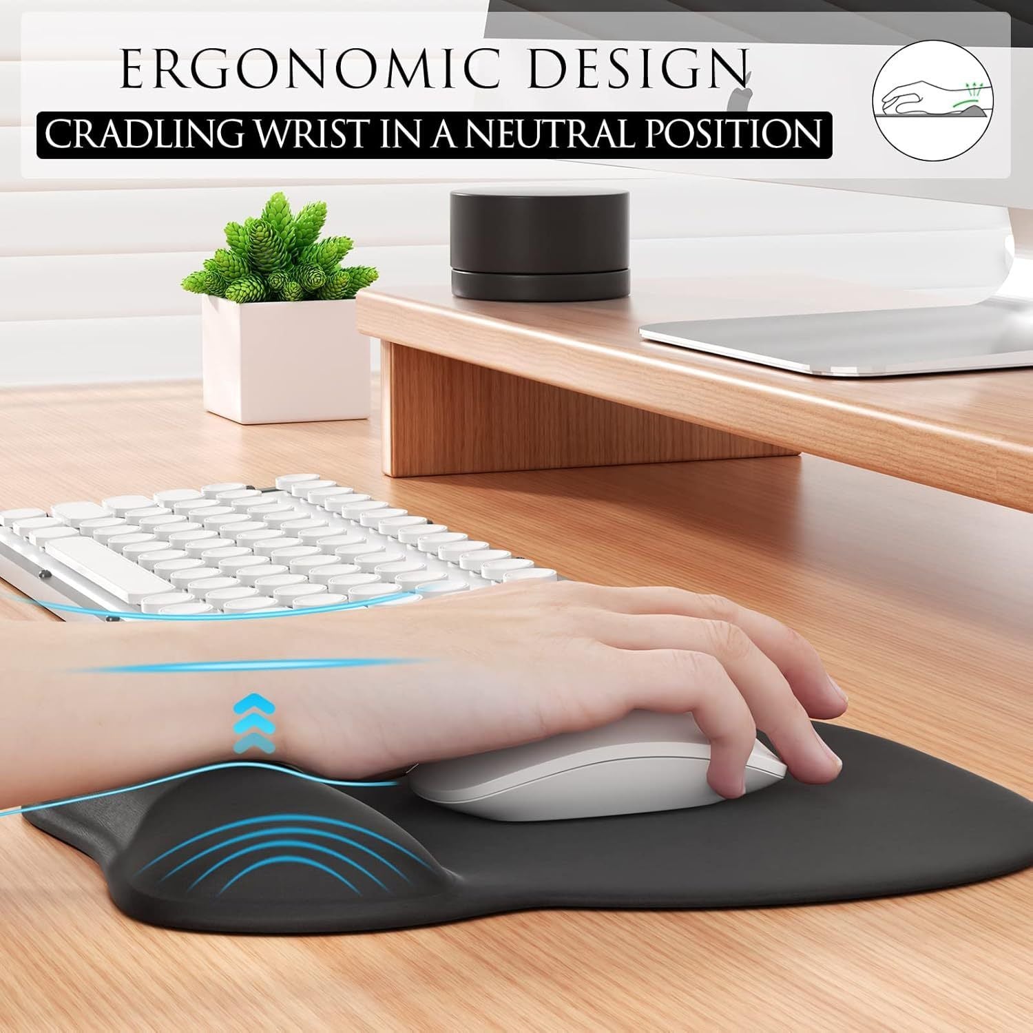 Gradient Light Blue silicone wrist rest with 20-in-1 electronics cleaning kit - portable multi-functional brush set, ergonomic mouse pad, suitable for office and travel.