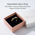 Adjustable Birthstone(February) Open Ring Set 18K Gold Plated Stainless Steel Minimalist Dainty Stackable Gemstone Rings Personalized Jewelry Gift Box Included Everyday Wear Gift