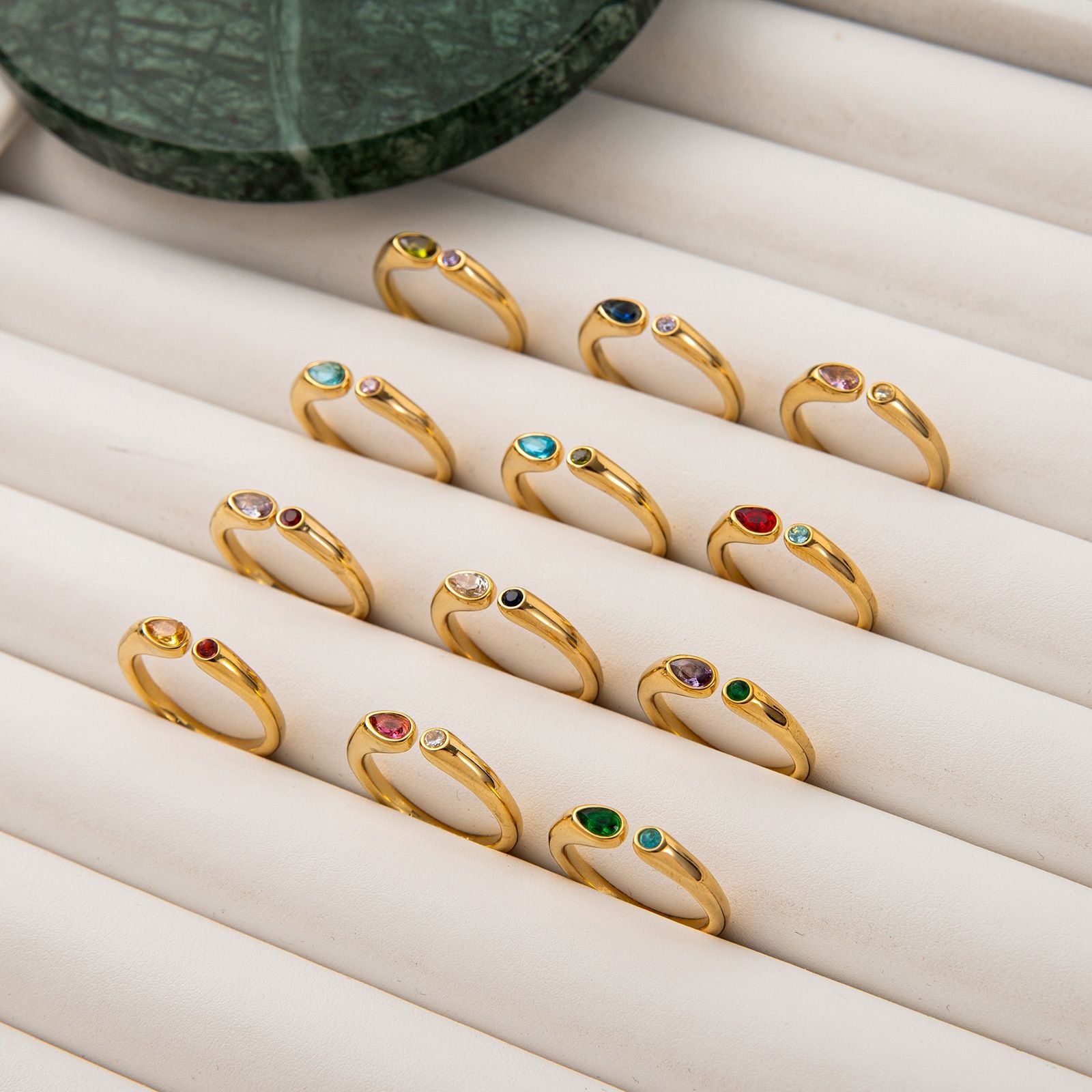 Adjustable Birthstone(August) Open Ring Set 18K Gold Plated Stainless Steel Minimalist Dainty Stackable Gemstone Rings Personalized Jewelry Gift Box Included Everyday Wear Gift