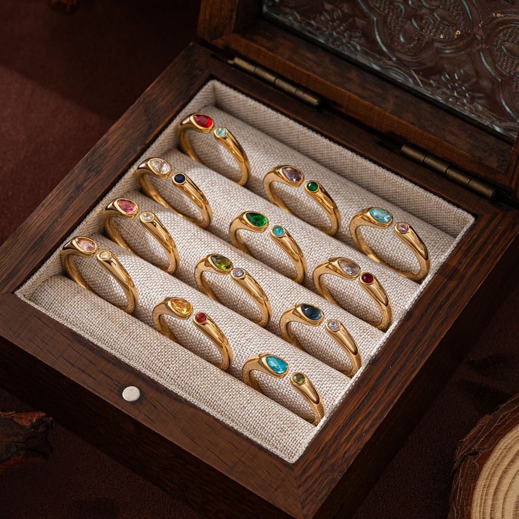Adjustable Birthstone(November) Open Ring Set 18K Gold Plated Stainless Steel Minimalist Dainty Stackable Gemstone Rings Personalized Jewelry Gift Box Included Everyday Wear Gift