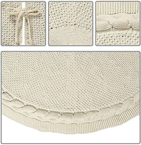 Festive Holiday Home Decoration Set - White Knitted Christmas Tree Skirt & Reindeer Stocking Combo for Cozy Seasonal Styling
