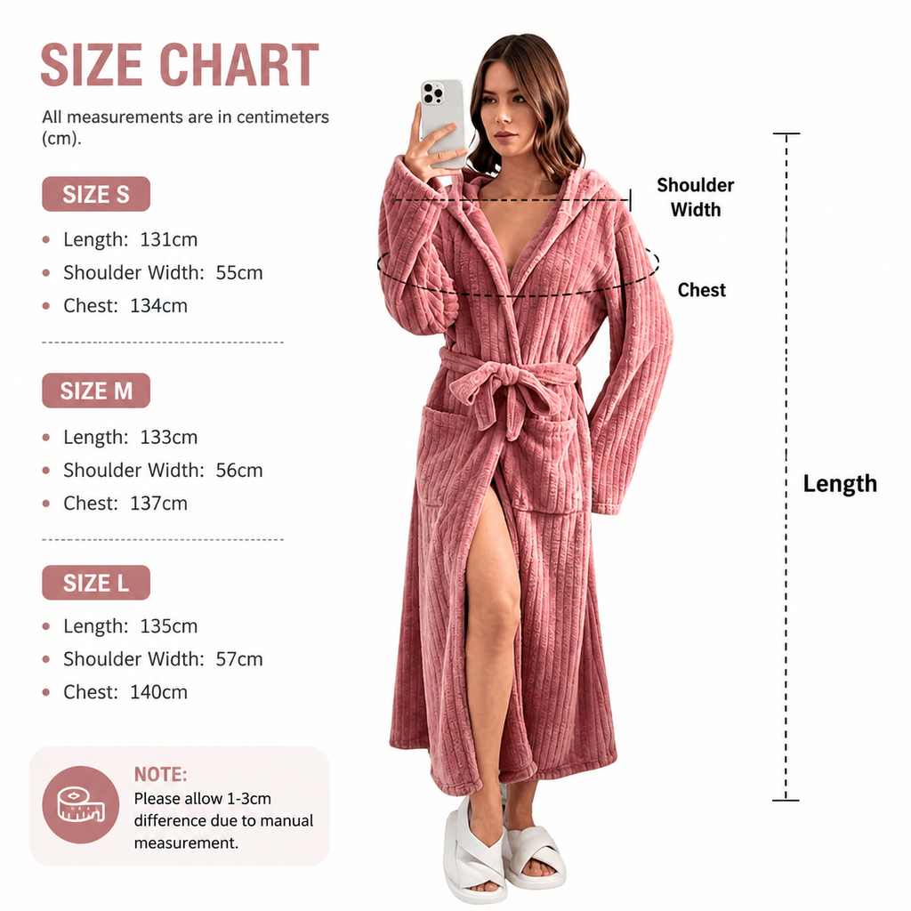 Women's Pink Coral Fleece Hooded Bathrobe (M)- Soft Plush Long Sleeve Wrap Robe with Tie Belt, Highly Absorbent Loungewear for Home Spa and Winter Sleepwear