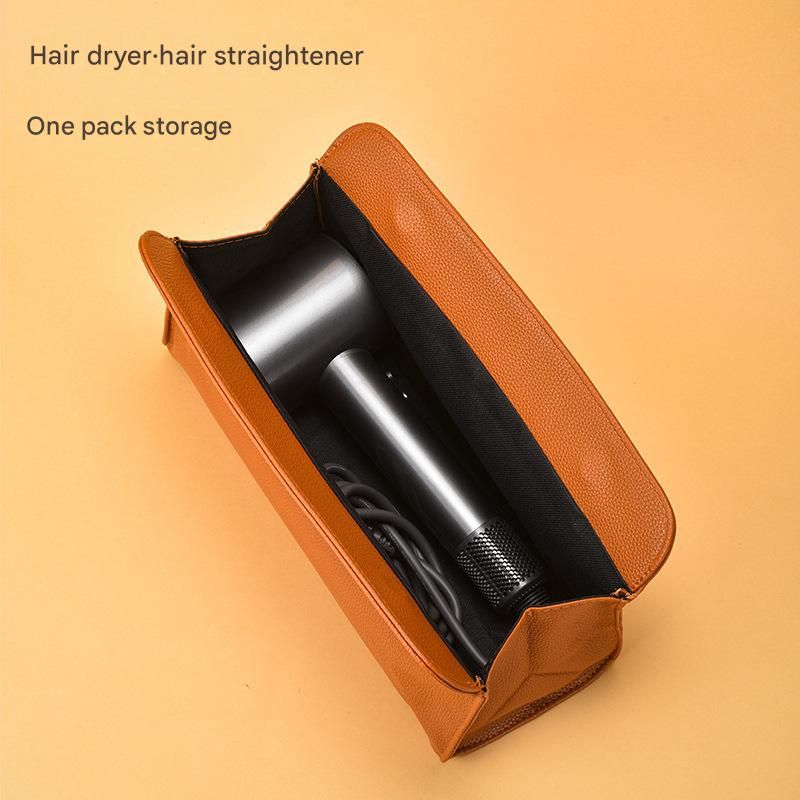 Black Hair Dryer Storage Bag - Faux Leather Travel Organizer with Magnetic Closure, Waterproof Heat Resistant Pouch for Straighteners Curling Irons and Styling Tools