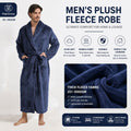 Men's Flannel Bathrobe blue M Size - Soft Coral Fleece Hooded Kimono Collar Dressing Gown Loose Fit Warm Comfortable Loungewear Home Spa Easy Care Machine Washable