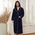 Men's Plush Fleece Hooded Bathrobe Blue XXL Size Shawl Collar Dressing Gown - Thick Warm Soft Winter Loungewear with Belt Deep Pockets Machine Washable Home Spa Comfort Gift Ready