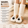Cute Animal Plush Floor Socks - White Puppy Thickened Coral Fleece Non-Slip Indoor Winter Warm Sleep Socks with Non-Slip Dots, Comfortable for Home Use