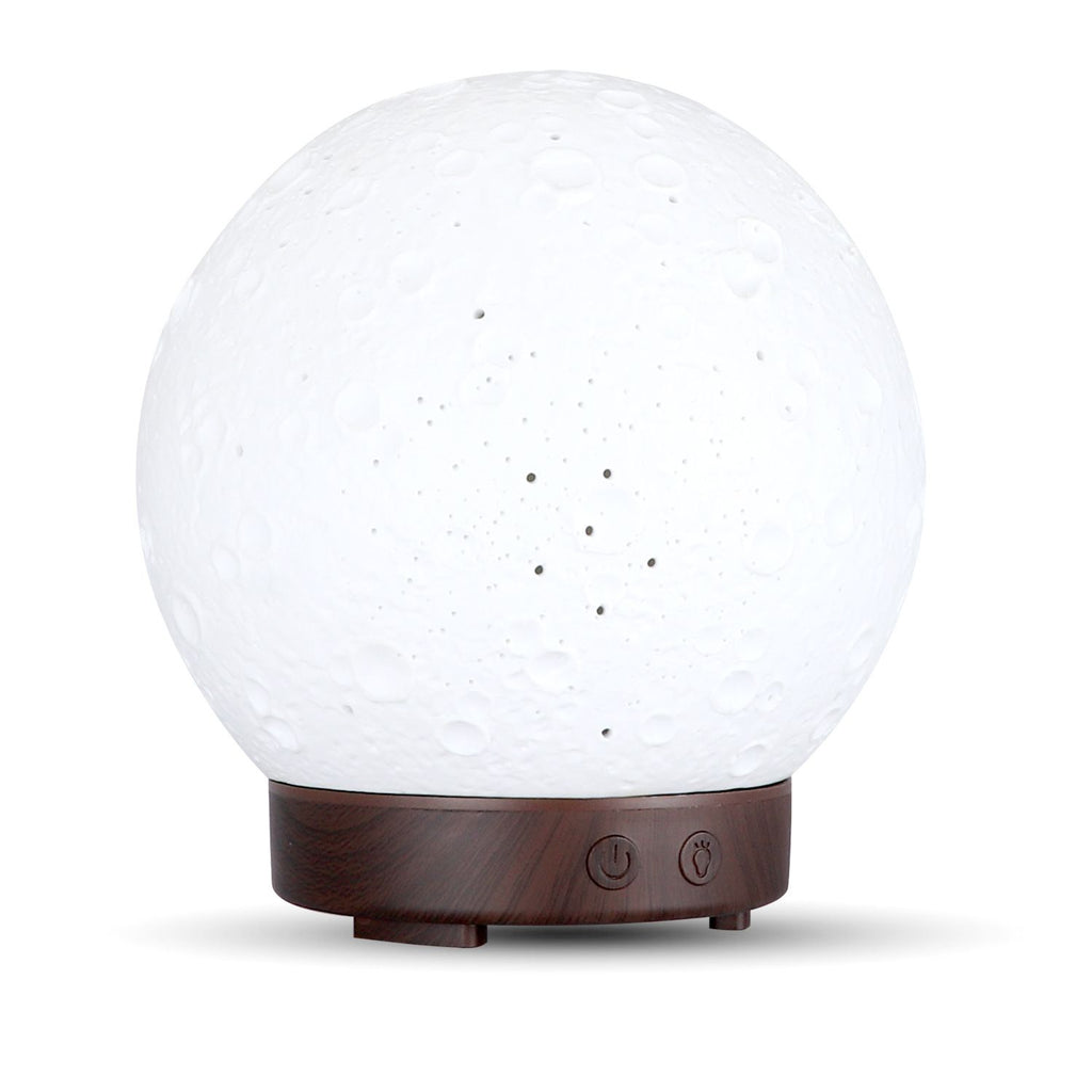 Moon Light Humidifier Aroma Diffuser (Dark wood grain base) with LED Night Light, USB Desktop Essential Oil Diffuser Cool Mist Maker for Bedroom Office Home Relaxation