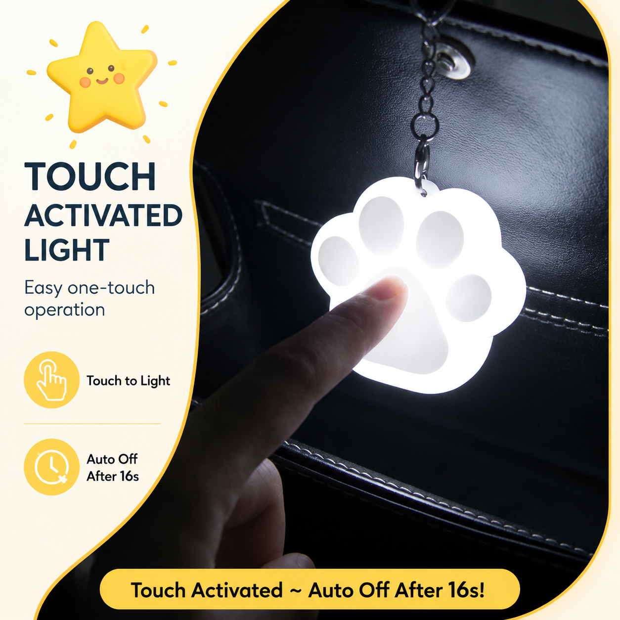 Yellow Touch Activated Heart Keychain Light - Cute Portable LED Night Light Rechargeable Bag Charm Lamp Romantic Gift for Girls Bedroom Decoration Travel Use