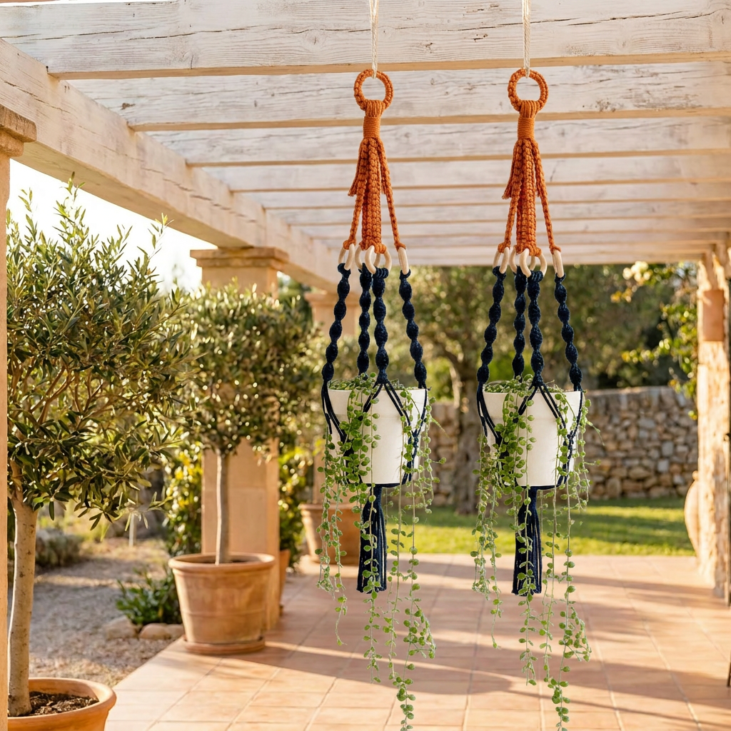 Handmade Plant Hanger Set 2 PCS（Type C）, Macrame Hanging Planter Basket with Cotton Rope Woven Design, Boho Plant Holder for Indoor Outdoor Garden Balcony Home Decor, Creative Hanging Flower Pot Holder