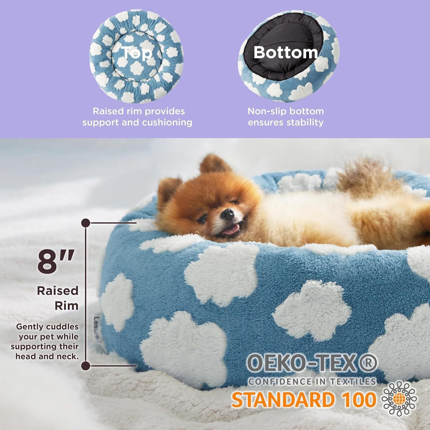 Medium Large Pet Donut Bed (Coffee plaid)-80cm outer diameter, Soft Plush Round Dog Bed and Cat Bed with Raised Rim, Cozy Calming Pet Sleeping Cushion, Checkered Washable Dog Bed for Medium Large Dogs and Cats
