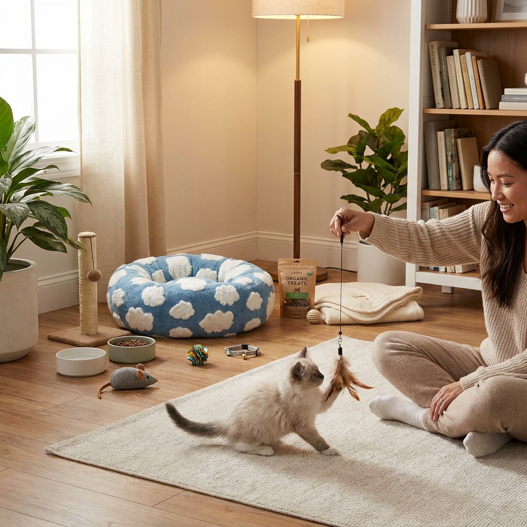 Small Medium Pet Donut Bed-40cm outer diameter, Soft Plush Round Dog Bed and Cat Bed with Raised Rim, Cozy Calming Pet Sleeping Cushion, Blue Cloud Pattern Washable Pet Bed for Small Medium Dogs Cats Puppies and Kittens