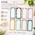 Magnetic Fridge Notepads - 8 Pack, 25 Sheets Each (Floral)