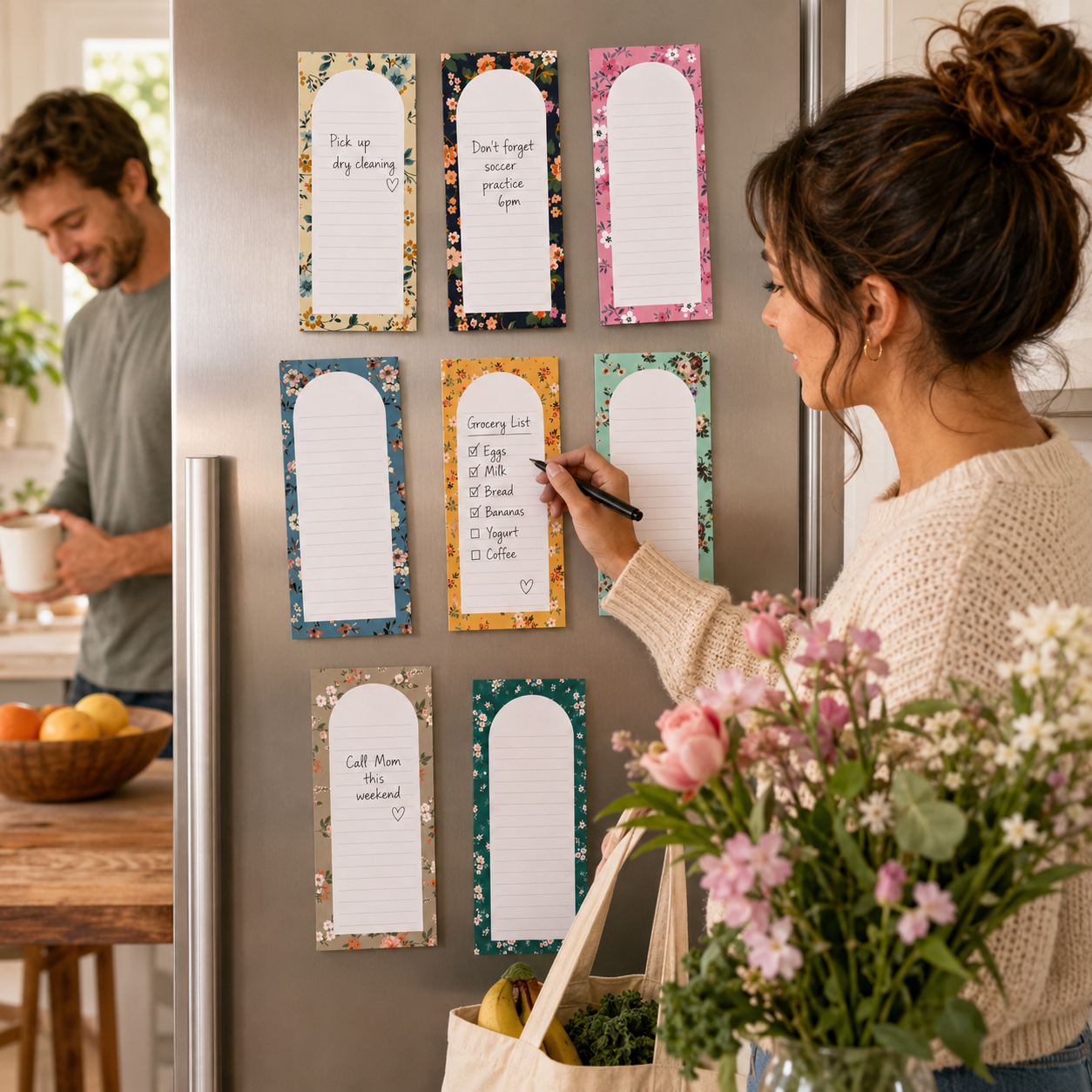 Magnetic Fridge Notepads - 8 Pack, 25 Sheets Each (Floral)