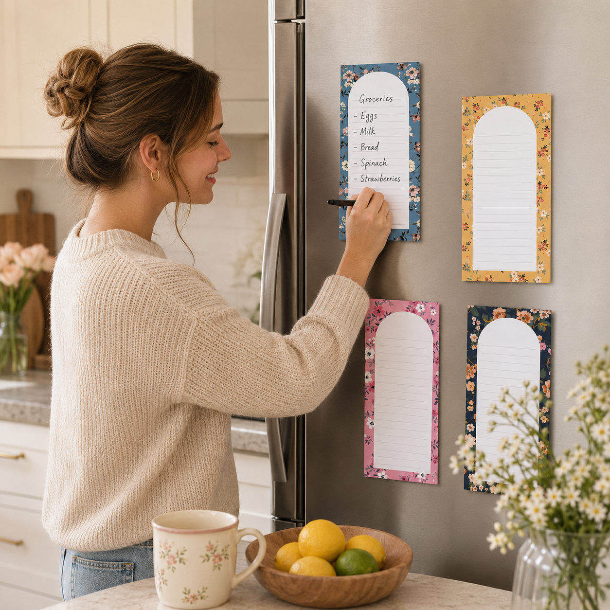 Magnetic Fridge Notepads - 8 Pack, 25 Sheets Each (Floral)