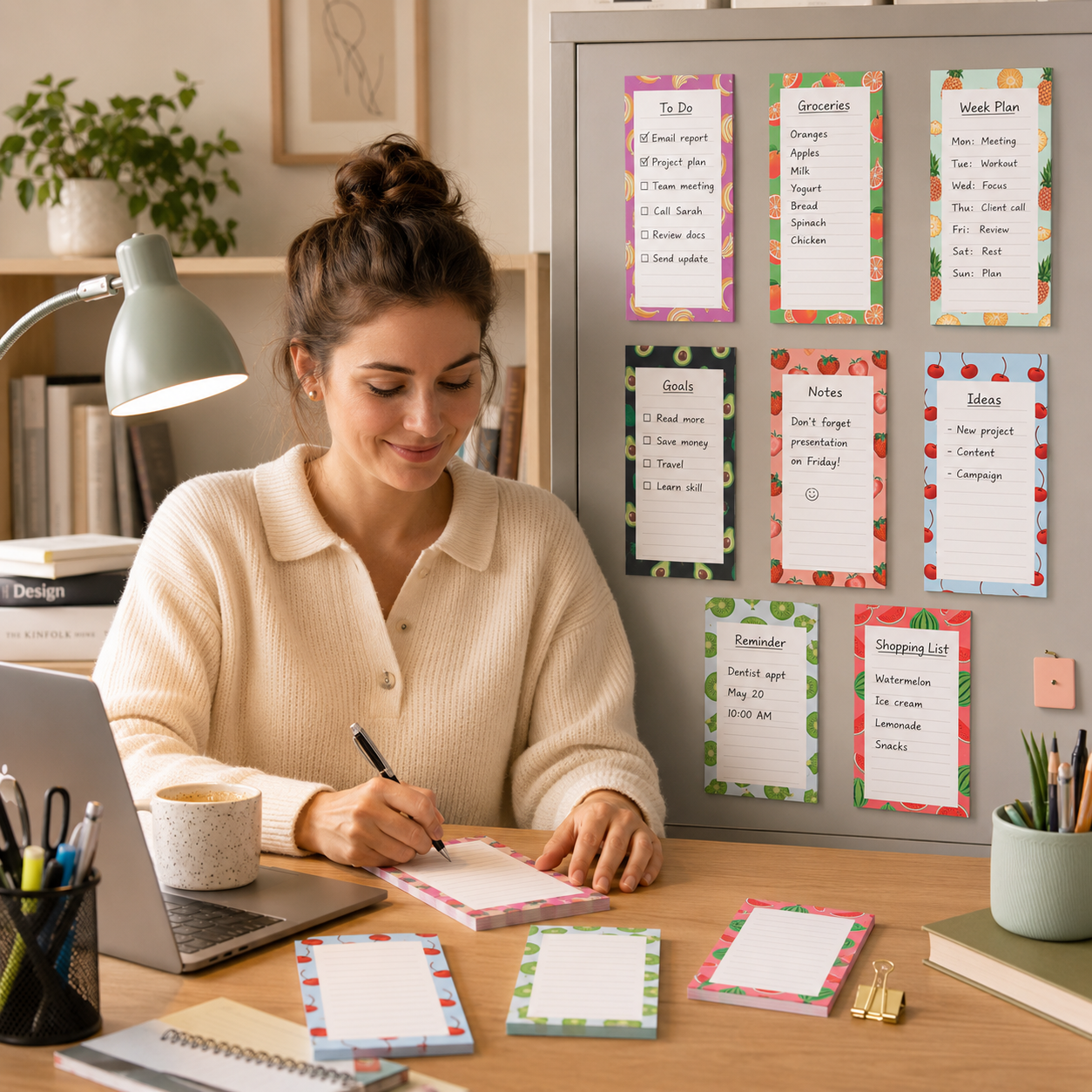 Magnetic Fridge Notepads - 8 Pack, 25 Sheets Each (Fruit, Type A)