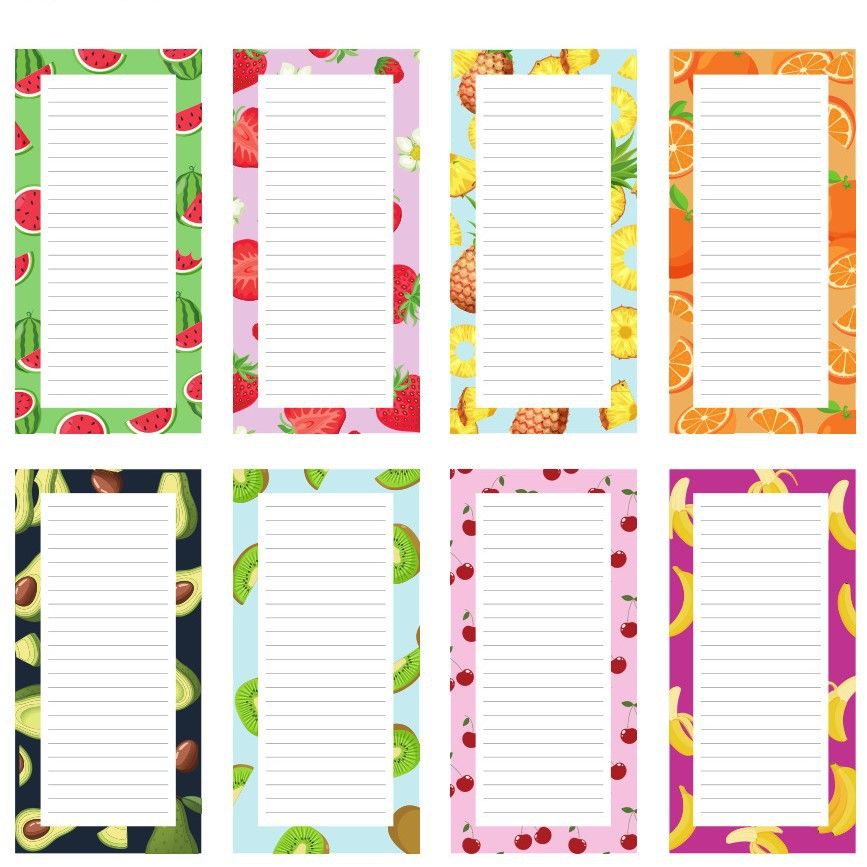 Magnetic Fridge Notepads - 8 Pack, 25 Sheets Each (Fruit, Type B)