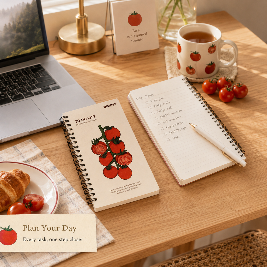 Fruit Series To Do List Notebook (tomatoes) – Spiral Bound Journal with Cute Fruit Cover, 80 Sheets, Portable Planner for Daily Notes, Study, Office and Personal Organisation