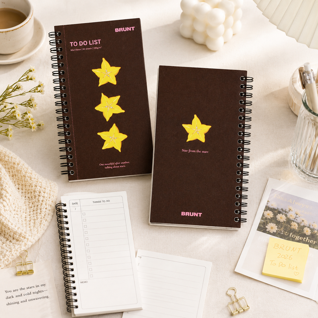 Fruit Series To Do List Notebook (Starfruit) – Spiral Bound Journal with Cute Fruit Cover, 80 Sheets, Portable Planner for Daily Notes, Study, Office and Personal Organisation