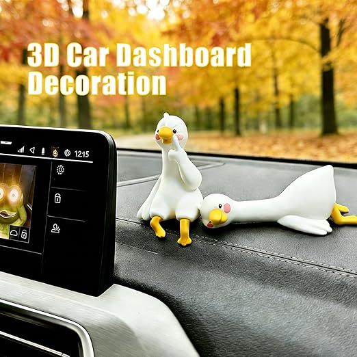 Goose Car Dashboard Decoration Set – 4PCS Cute Resin Goose Figurines for Car Interior, Monitor, Desk and Home Decor, Adorable Animal Ornament Gift for Car Lovers and Everyday Display