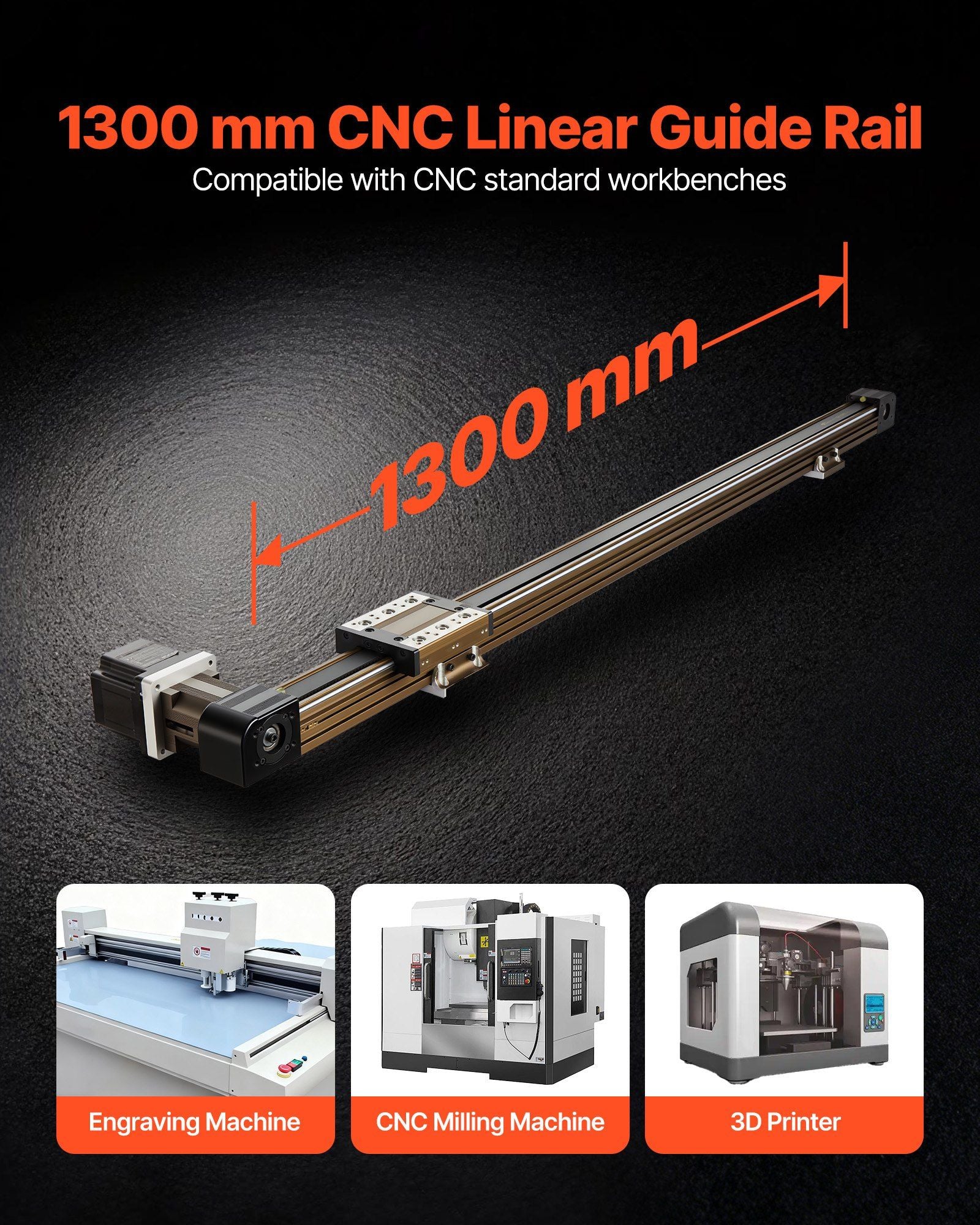 Linear Guide Rail, Belt Drive, CNC Linear Motion Stage Actuator, with Nema34 Stepper Motor, 1300 mm Stroke Work Size, High Speed Motorized, for Engraving Machine, CNC Milling Machine, 3D Printer