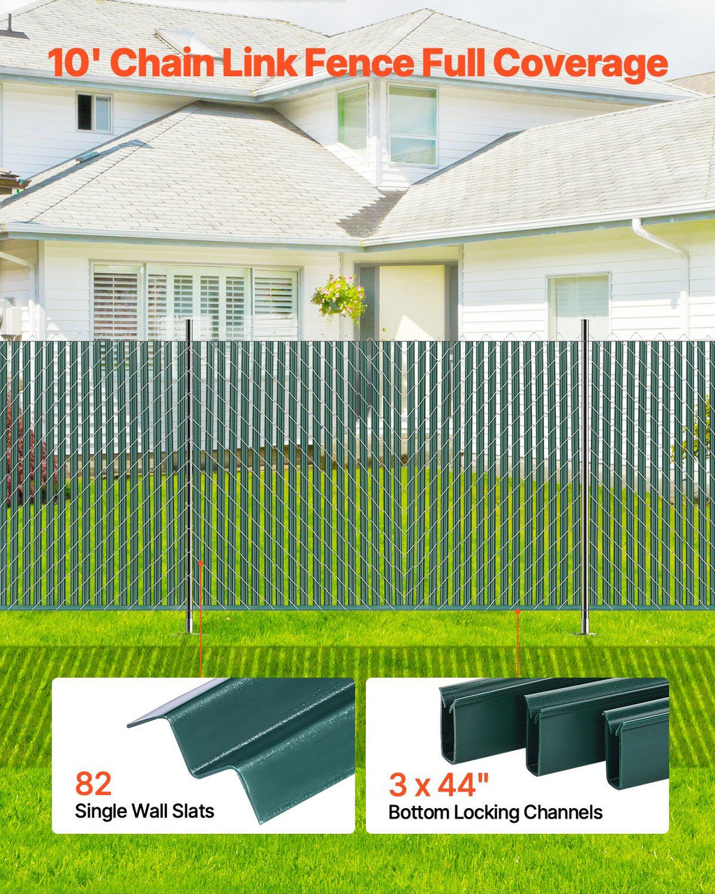 Bottom Locking Privacy Slats, Single-Wall Vertical Bottom-Locking Slats for Chain-Link Fence, High-Density HDPE Chain Link Slats Ideally Fit 1.5 m High Fence for Garden Farm Sports Field(Green)