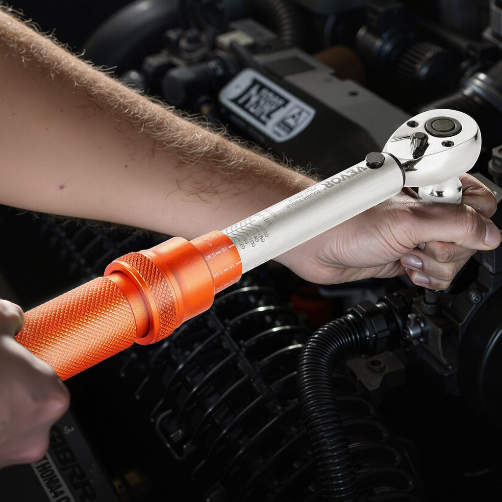 Click Torque Wrench Set, 1/4Inch Drive, 20-240 lbf-in / 2.3-27.1N.m, Dual-direction and Dual Range Scales, 72-Tooth, ±3% High Precision, with Bits, Sockets, Adapters, Extension Bar, Orange