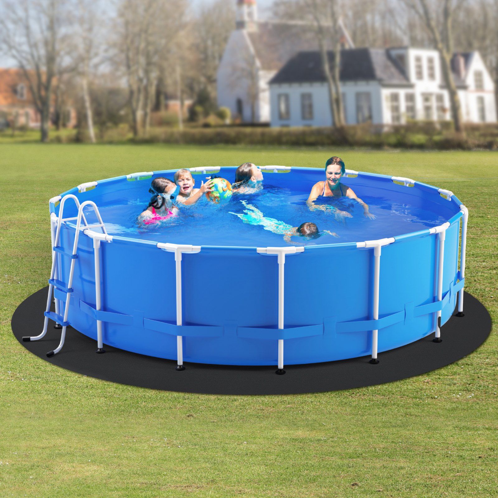 15ft Round Pool Liner Pad, Pool Liner Pad for Above Ground Swimming Pools, Extra-Thick Pool Mat, Prevents Punctures, Recycled Geotextile Material Underlayment Pad, Extend Liner Life