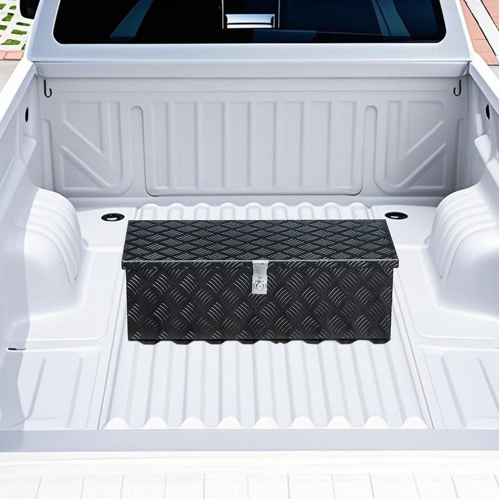 Heavy Duty Aluminum Truck Bed Tool Box, Stripes Plated Tool Box with Side Handle and Lock Keys, Storage Toolbox Chest Organizer for Trailer, Pickup, RV, 30"x13"x9.6"(762x330.2x243.84mm), Black