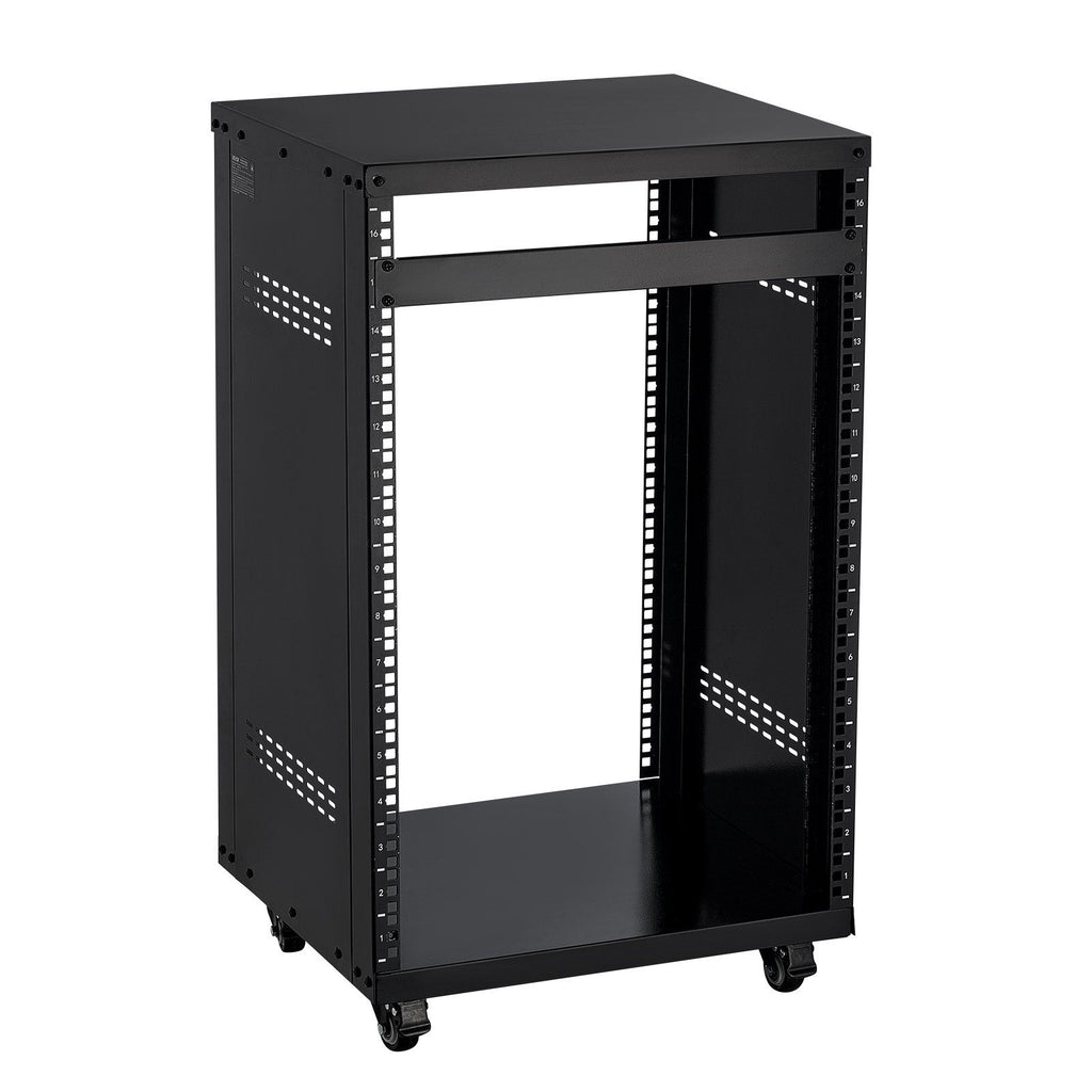 16U AV Rack, 90.7 kg Max Load Capacity, Home Recording Studio Rack with Lockable Caster Wheels, Open Frame Server Cabinet, Special Vent Design, for Audio Video Musical & IT Equipment Mounting
