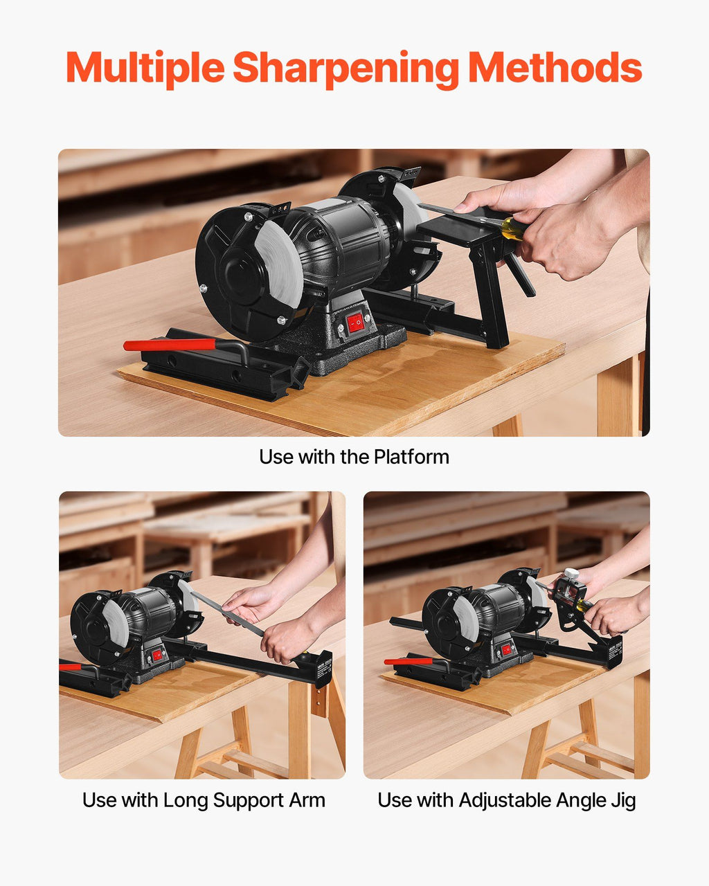 Multi-Grind Sharpening System, Vari-Grind Pro Sharpening Jig Kit for 6" & 8" Bench Grinders – with Platform, Long Support Arm & Fingernail Gouge Jig, for Chisels, Woodturning, Plane Irons