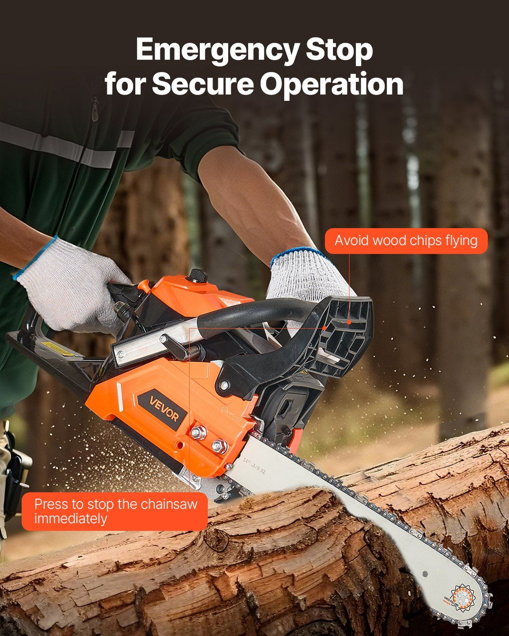 40 cc Gas Chainsaw, 355 mm Gas Powered Chainsaw, 1.3 kW Power Chain Saw with Non-Slip Handle, Gas-Powered Chainsaws with Dual Fuel Tanks, For Wood Cutting, Tree Trimming, and Land Clearing