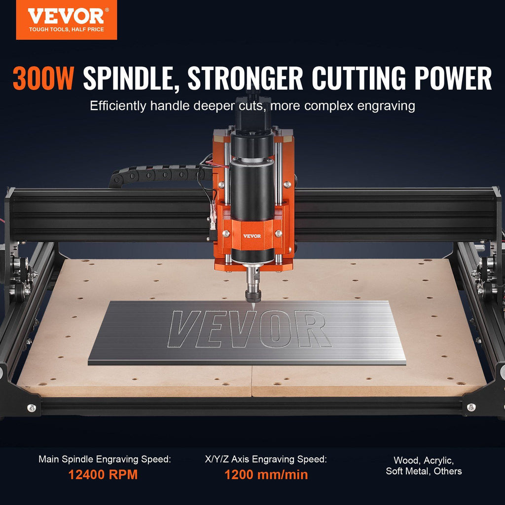 CNC Router Machine, 300W, 3 Axis GRBL Control Wood Engraving Carving Milling Machine Kit, 15.75 x 15.75 x 2.36 in / 400 x 400 x 60 mm Working Area 1200 RPM for Wood Acrylic MDF PVC Plastic Foam