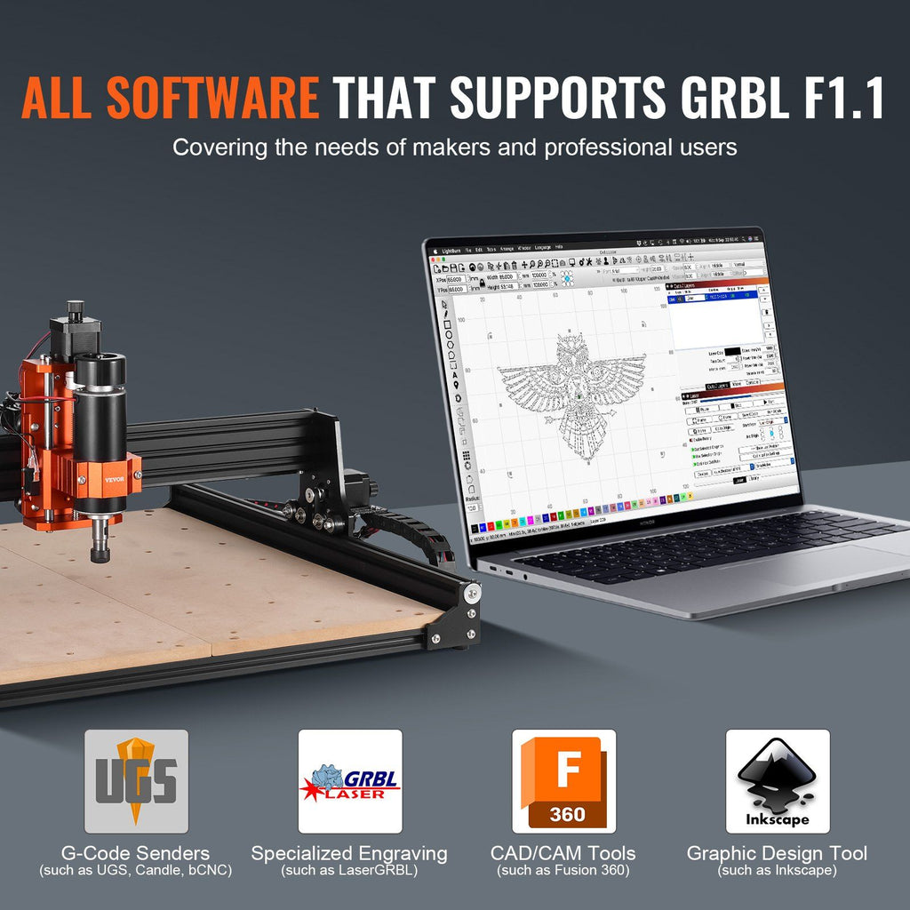 CNC Router Machine, 300W, 3 Axis GRBL Control Wood Engraving Carving Milling Machine Kit, 15.75 x 15.75 x 2.36 in / 400 x 400 x 60 mm Working Area 1200 RPM for Wood Acrylic MDF PVC Plastic Foam