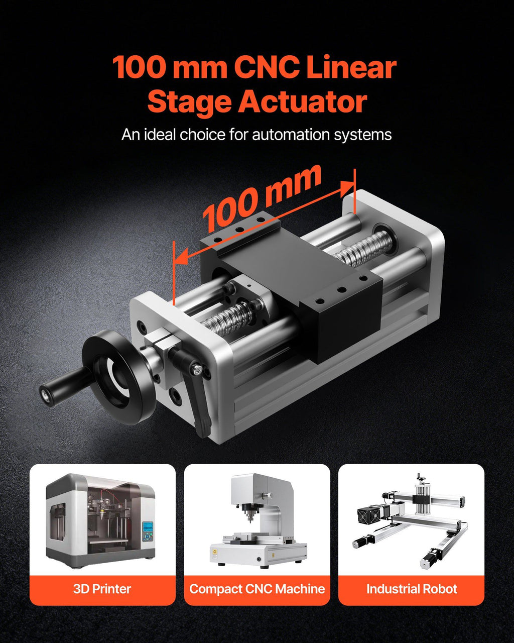 Linear Stage Actuator, 100 mm Effective Stroke, Ball Screw CNC Linear Motion Guide Rail, Double Optical Axis, C7 High-Precision, Bearing Slide Block, Manual Handwheel, for CNC Router X Y Z Axis