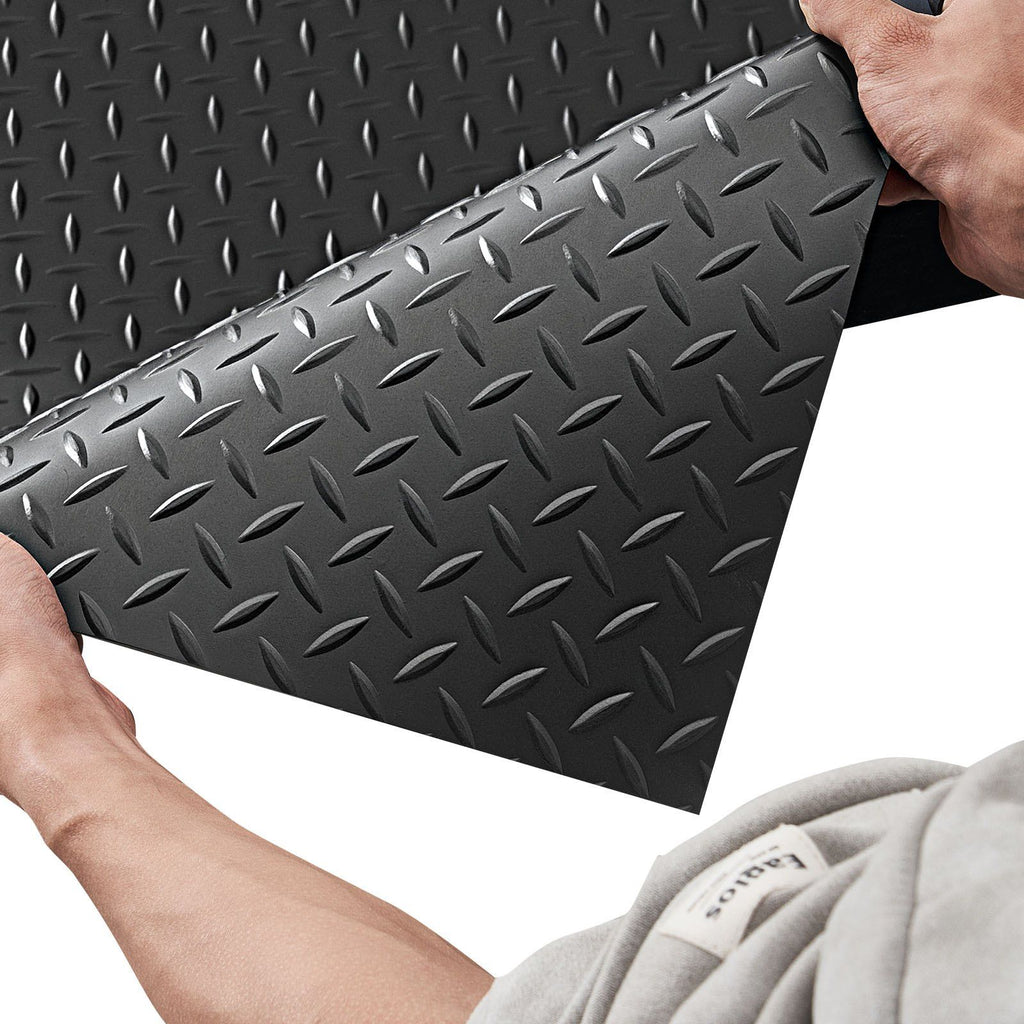 Garage Floor Roll, 1.22 x 6.1 m Garage Flooring Mat, 3 mm Thickened Rubber Diamond Plate Floor Protector Mat, Non-Slip, Wear-resist, Waterproof, Easy to Clean for Warehouse, Gyms, Trailer, Black