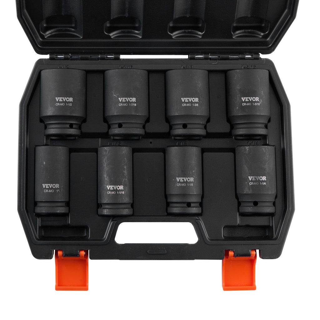 Axle Nut Impact Socket Set, 3/4" Drive Deep 6-Point 8-Piece SAE Spindle Nut Socket Set, CR-MO Heat Treated Large Socket Set with Storage Case, for Auto Repair, Removing or Installing Axle Nuts