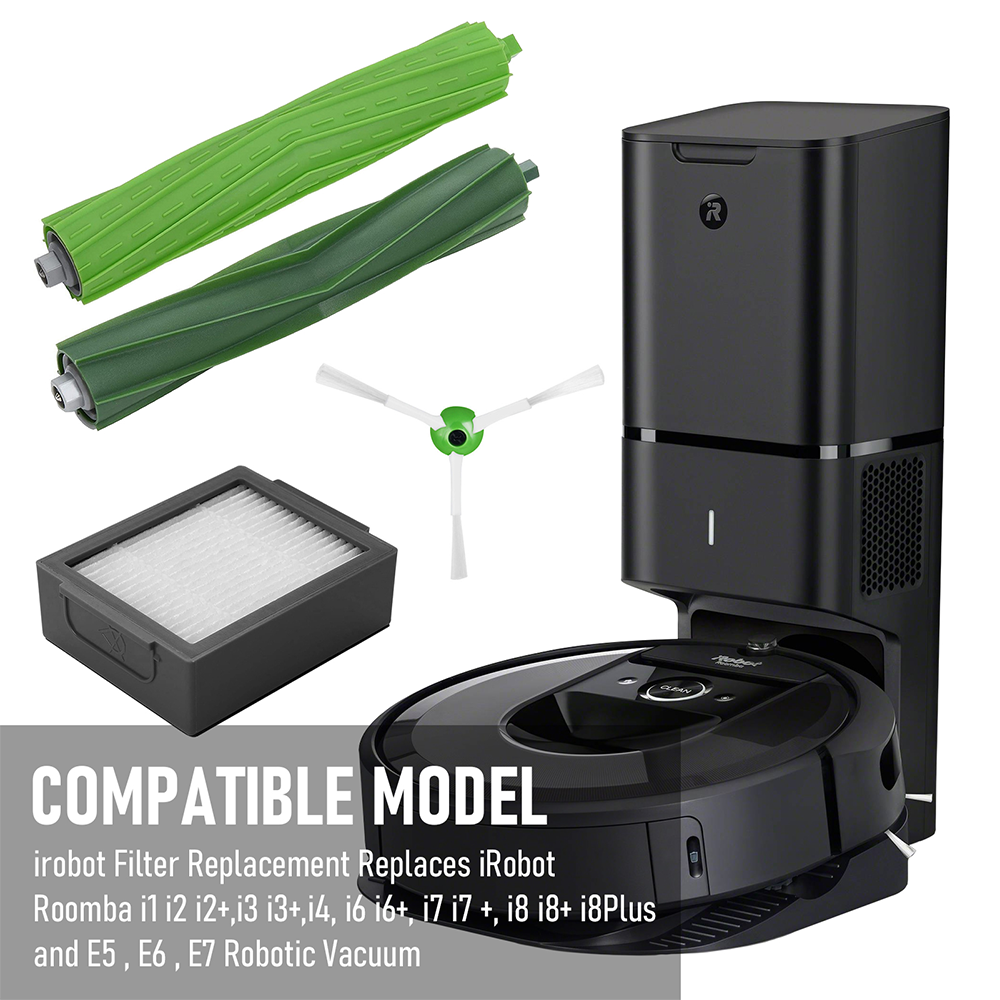 Vacuum Parts Kit Replacement Parts for iRobot Roomba i7 i7 Plus i8 j7 i4 i3 E5 E6 E7 Include 4 Roller Brushes 6 Filters 6 Side Brushes 8 Dust Bags