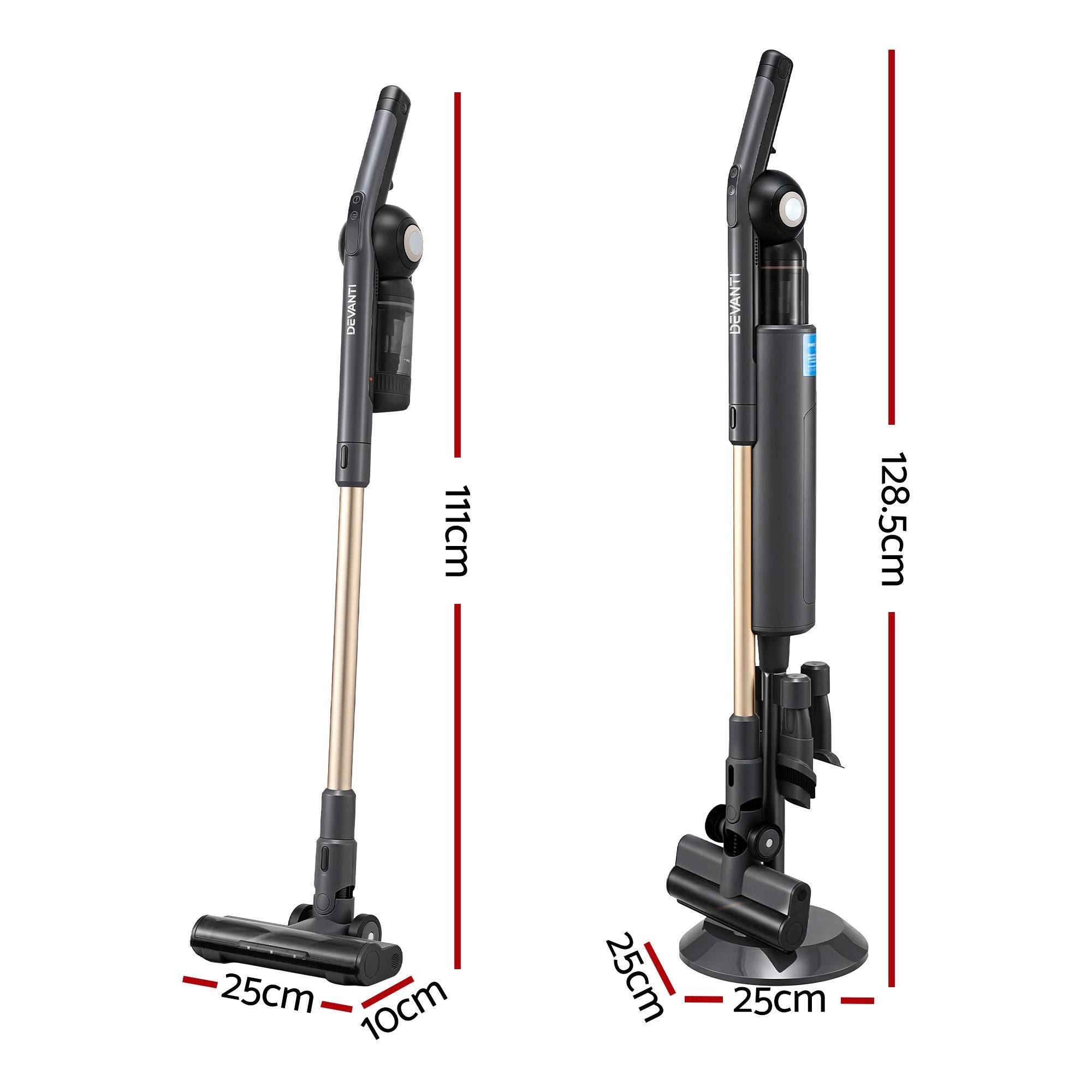 Devanti Cordless Vacuum Cleaner with Auto-Empty Dust Station, 18kPa Powerful Suction 1.05kg Lightweight 40Mins Runtime 3-Speed LED Floor Head Washable HEPA Filter Stick Vacuum, Grey